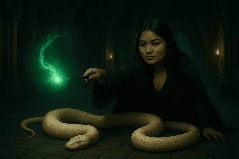 Cobra sendo morta por feitiço avada