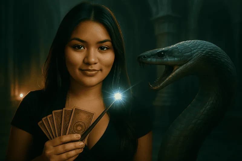 Dara Anamê utilizando feitiço para repelir cobra gigante