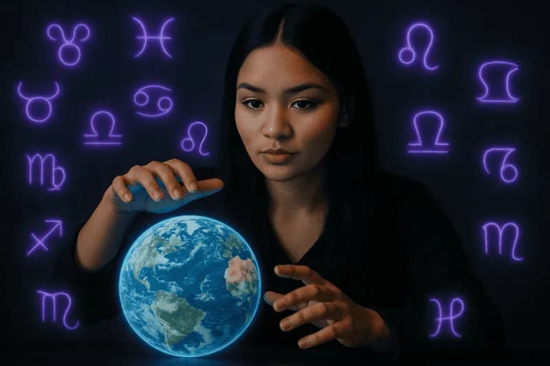 Taróloga manipulando o mundo com os signos do zodíaco