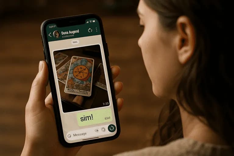 Mulher fazendo consulta online do tarot do sim ou não