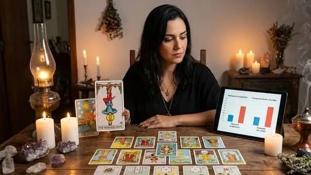 Mulher realizando leitura terapêutica no tarot