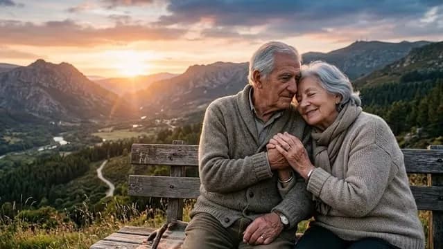 Casal de almas gêmeas em bela paisagem ao por do sol