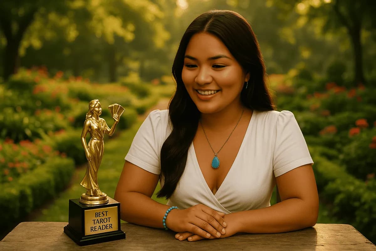 Dara Anamê com troféu de melhor taróloga do Brasil