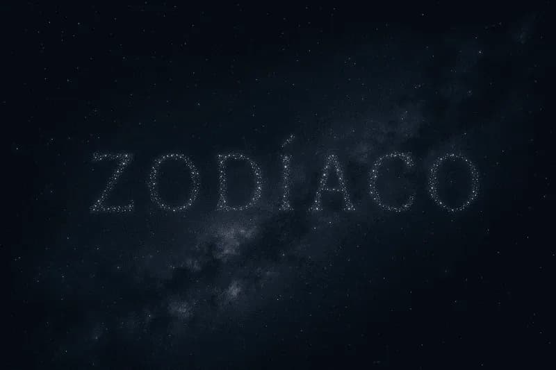 Universo com estrelas formando a palavra Zodíaco