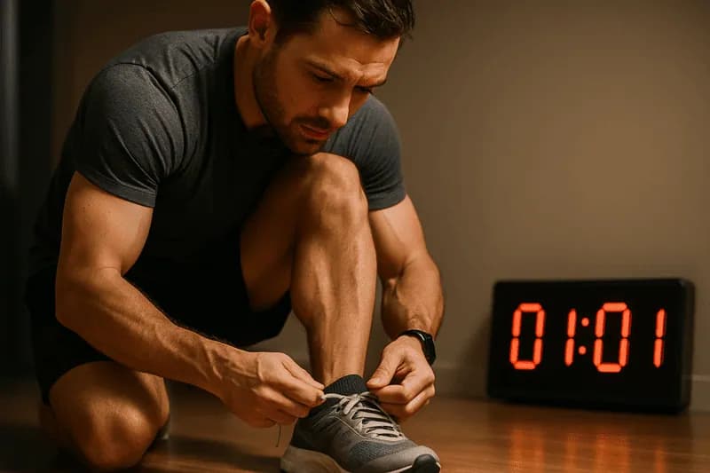 Homem amarrando tênis para corrida as 01:01