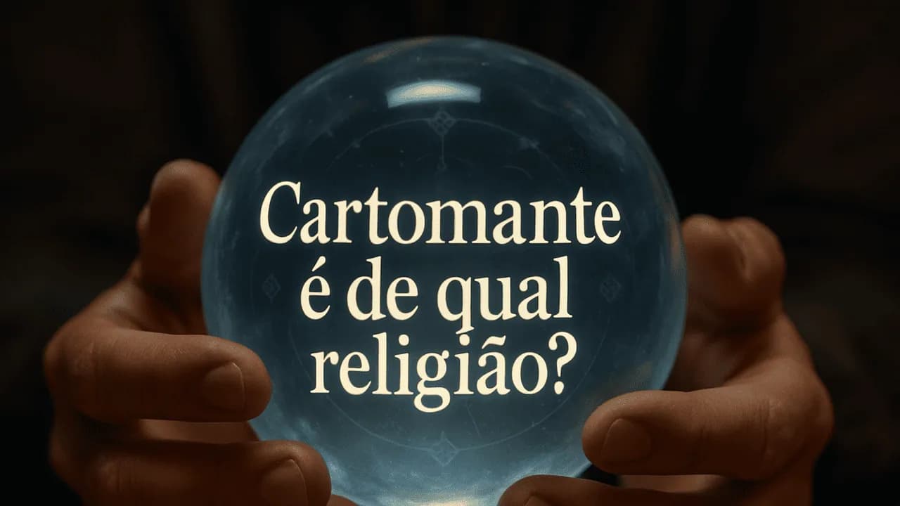 Mãos seguram bola de cristal que pergunta "cartomante é de qual religião?"