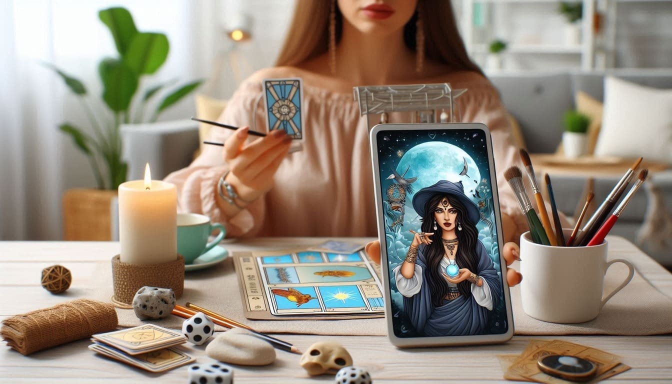 Mesa de tarot do amor com atendimento online via smartphone