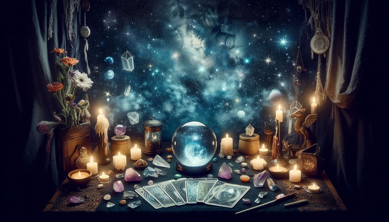 Ambiente místico do tarot em que as energias estão fluindo